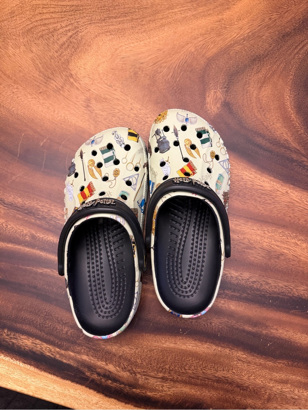 Adult Cream Printed Clog Shoes with Black Heel Strap